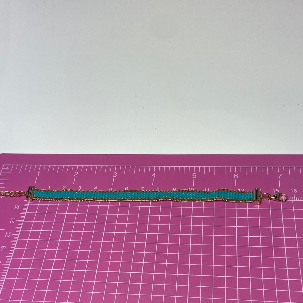 Teal and Gold  loom-beaded bracelet Miyuki Delica seed beads - Picture 9 of 9